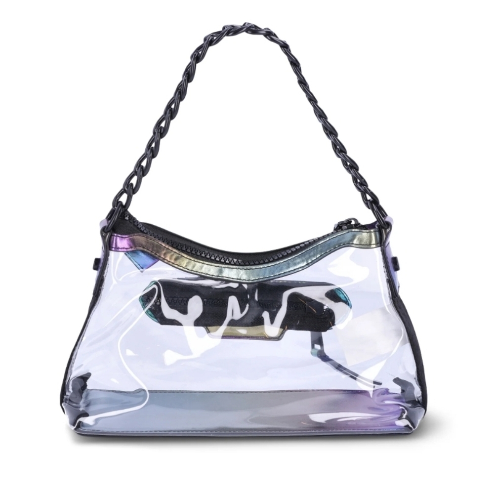 Madden NYC Denim Iridescent Clear Hobo Crossbody w Chain Bag Set 9x6.5x4 - Picture 2 of 4